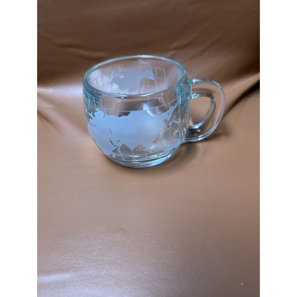 Vintage 1970s Nestle Nescafe World Globe Frosted Glass Coffee Mug